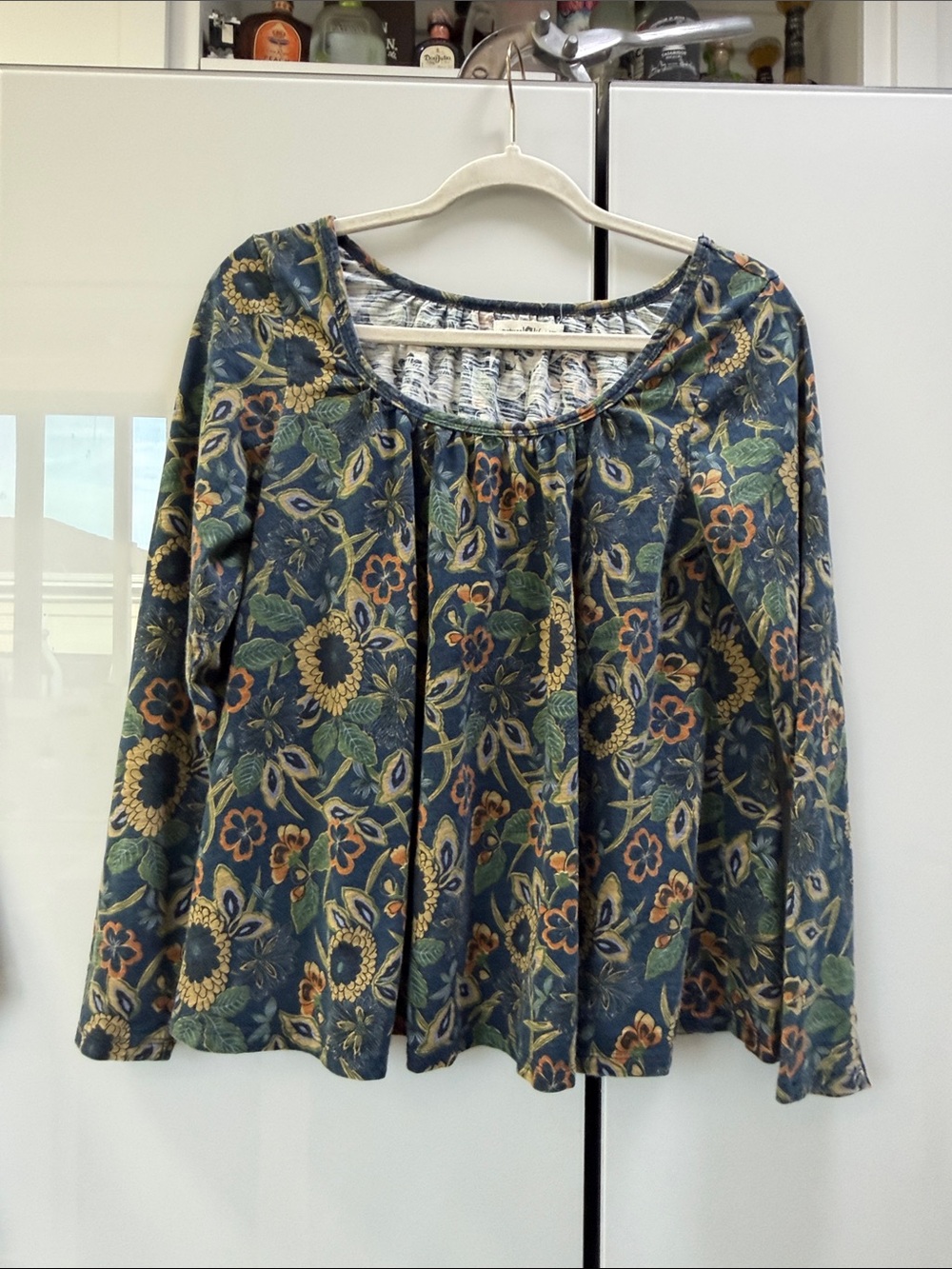NATURAL LIFE Navy Floral Peasant Tunic with Mustard Accents